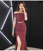 Sexy Off-Shoulder Bodycon Maxi Dress with Slit