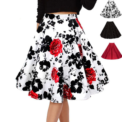 Furrzy Vintage High-Waist A-Line Polka Dot Midi Skirt