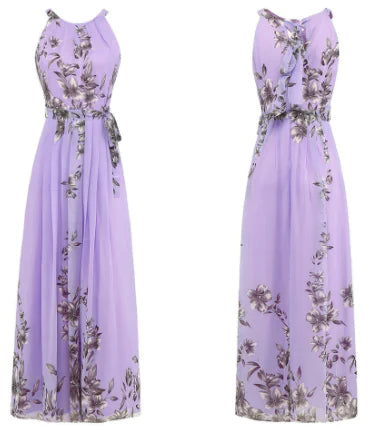 Furrzy Sleeveless Floral Maxi Dress with Halter Neck Boho Style