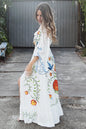 Furrzy Bohemian Floral Embroidered Tassel Maxi Dress
